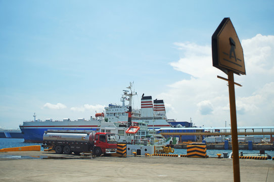 Batangas City, Philippines - May 18, 2016: passenger ships docked at sea port pier