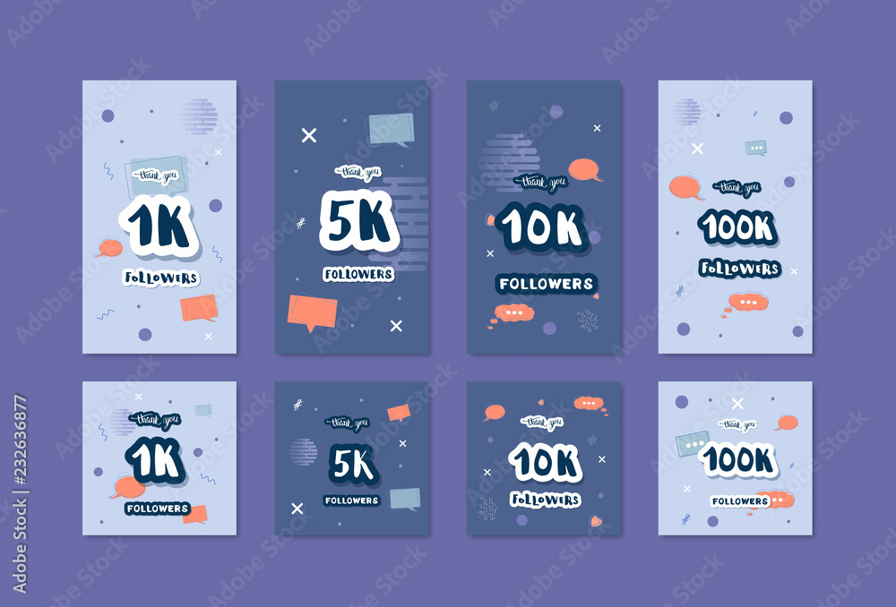 Canvas Prints Vector social media templates. Banners of 1K, 5K, 10K, 100K followers. - Canvas Prints