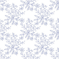 Floral damask seamless pattern with branches and flowers. Vector illustration.