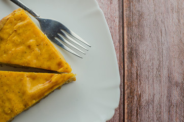 Fresh round bright orange homemade pumpkin pie
