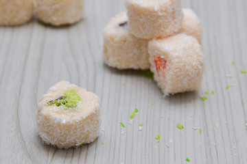 Five pieces of turkish delight.