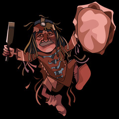 cartoon man shaman dancing dance with a tambourine