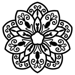 Outline Mandala. Ornamental round doodle flower isolated on white background. Geometric circle element. Vector illustration.