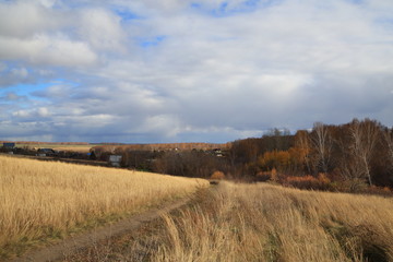 Fototapeta premium autumn, field, Altai, Corn,Clouds, Sky