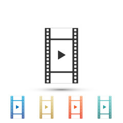 Play Video icon isolated on white background. Film strip with play sign. Set elements in colored icons. Flat design. Vector Illustration