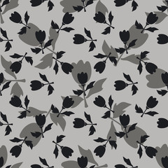 Black and white seamless flower pattern. Natural background. 