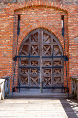 old wooden door of lida castle - Belarus