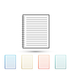 Notebook icon isolated on white background. Spiral notepad icon. School notebook. Writing pad. Diary for business. Notebook cover design. Office stationery items. Flat design. Vector Illustration