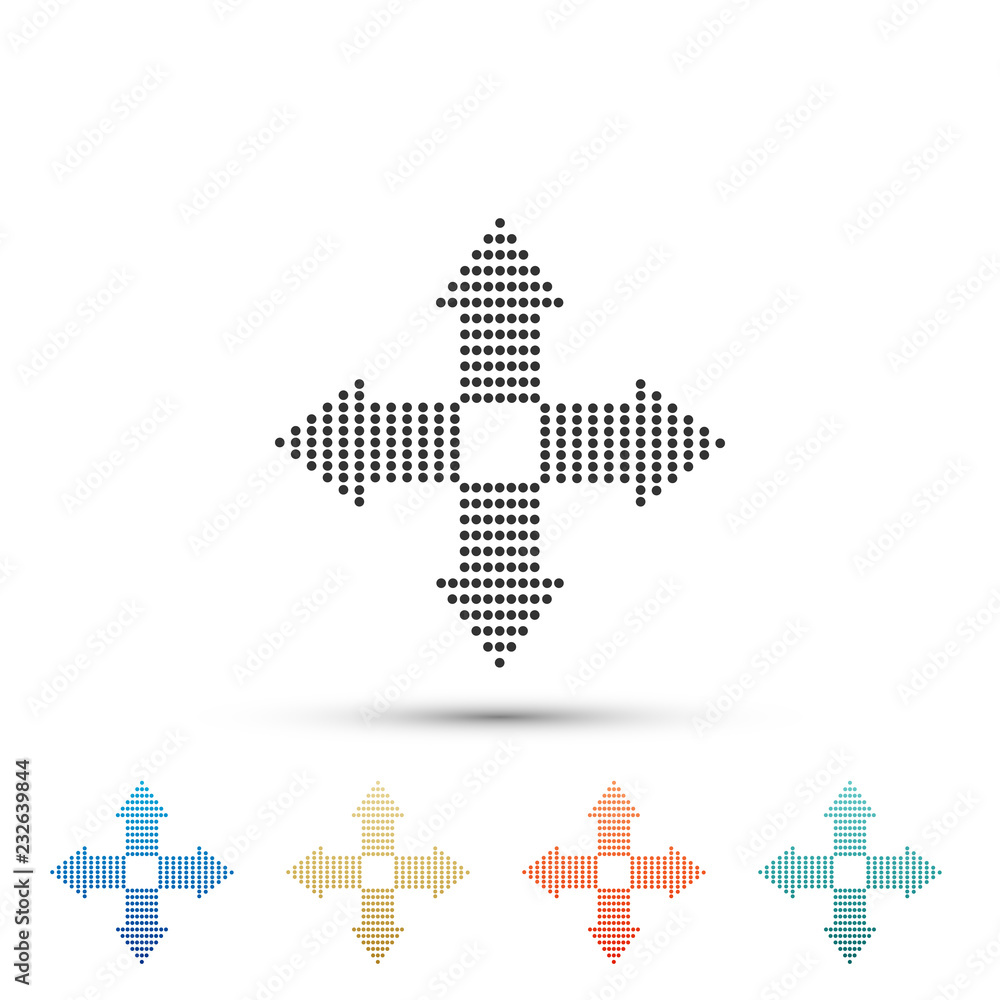 Poster arrows dots in four directions icon isolated on white background. set elements in colored icons. fla