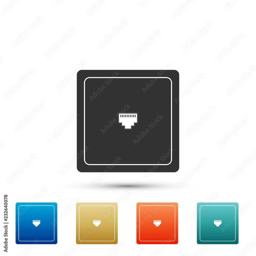 Poster ethernet socket sign. network port - cable socket icon isolated on white background. lan port icon. 
