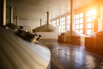 interior modern brewery plant, brewer tank in factory