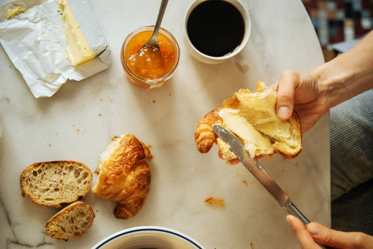 Morning breakfast with croissant