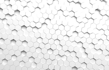White hexagon 3D background texture. 3d rendering illustration. Futuristic abstract banner.