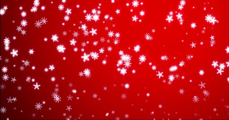 Christmas red background with snowflakes - falling snow