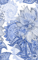 Obraz premium bizarre seamless pattern with fancy blossoms. watercolor painting