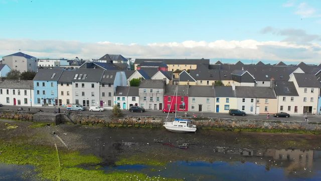 An aerial view across the River Corrib, towards The Long Walk in Galway, Ireland.