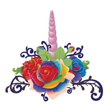 Unicorn horn with roses
