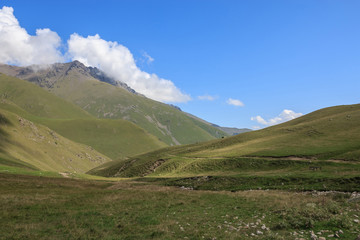 Closeup view mountains scenes in national park Dombai, Caucasus, Russia, Europe