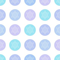 Christmas seamless pattern background. Simple flat design  with snowflakes. Shades of blue and lilac