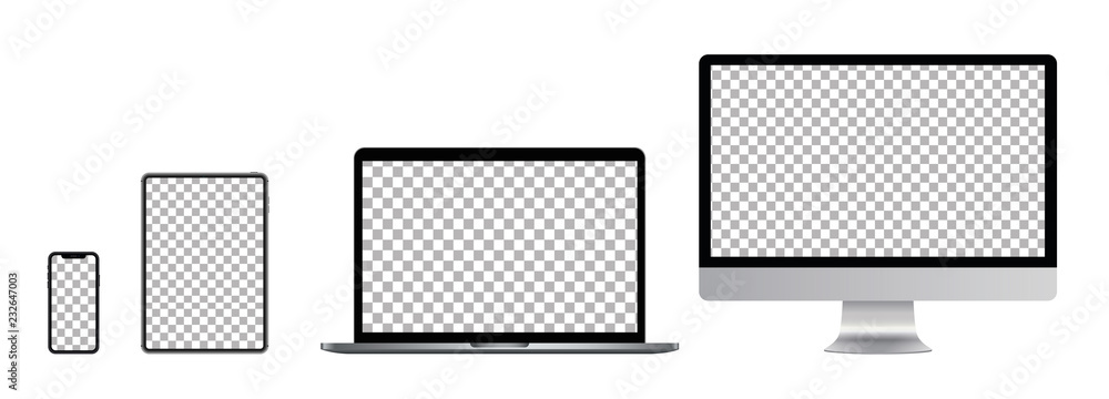 Poster set of computer, laptop in a flat vector style