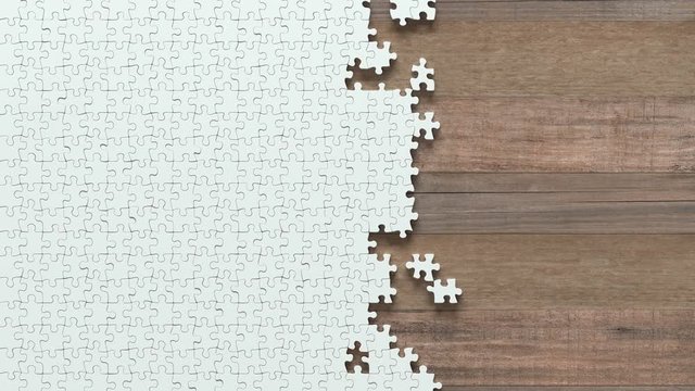 Blank puzzle, animation of assembling the pieces. Final half of the video clip is black and white animation mask. Clipping mask or alpha channel.