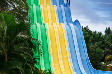 water slides in tropical waterpark