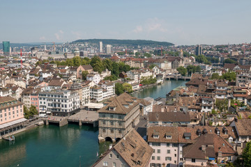 Fototapeta na wymiar Aerial view of historic Zurich city center with river Limma