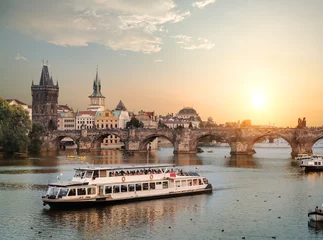 Foto op Canvas Touristic boat in Prague © Givaga