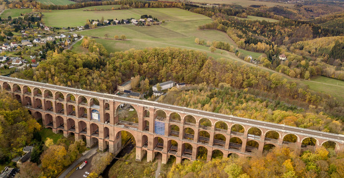 Aerial view on the Goeltzschtalbruecke in Netzschkau Vogtland Germany Attractions landmark