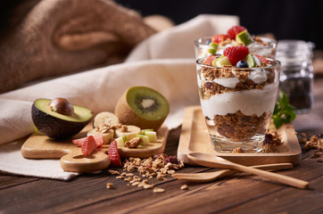 Two glasses of delicious yogurt fruits