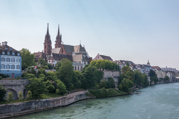 Fototapeta na wymiar View on Basel city and river Rhine