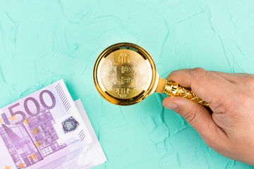 bitcoin Euro on green background