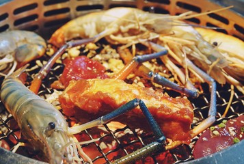 Thai barbecue buffet pork, meat, seafood