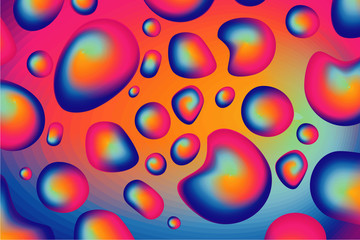 Liquid drops particles dynamic flow. Trendy background with abstract vibrant gradient. Fluid cover design.