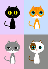 Various kinds of kitty cats on pastel background