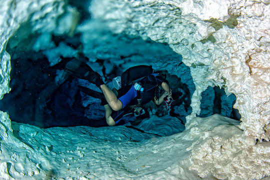 halocline effect while diving in cenotes cave in Mexico