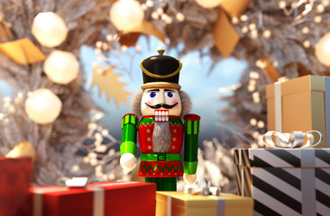 nutcracker decorated for Christmas background,3d rendering
