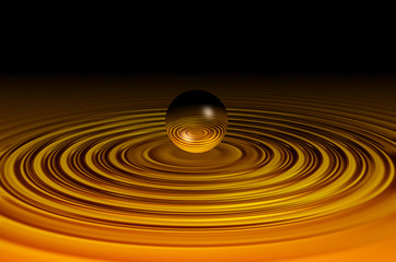 3d orange droplet sphere with ripples digital graphic