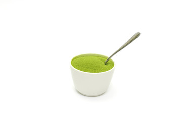 matcha green tea in the bowl isolated on white
