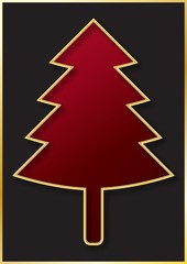 Fototapeta premium Red gradient christmas tree paper cutout with golden strokes on dark background. A4 size, vector illustration.