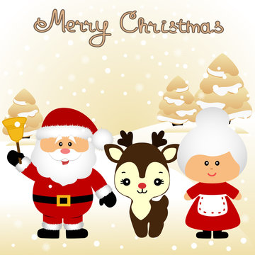 Christmas card. Funny postcard with Mrs. Santa Claus, Santa Clau