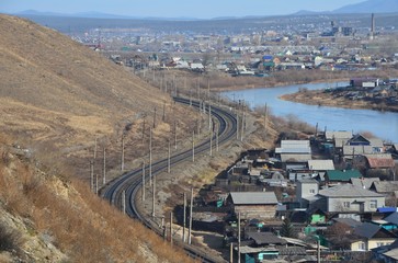 A railway turn near a river