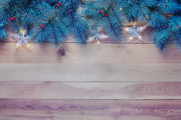 Vintage christmas decoration over wooden background.Toned