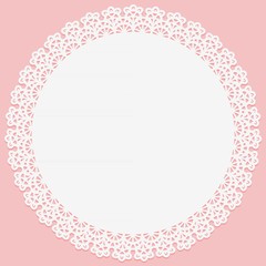 Round doily with lace on the edge on pink background. Slhouette is suitable for laser cutting - obrazy, fototapety, plakaty