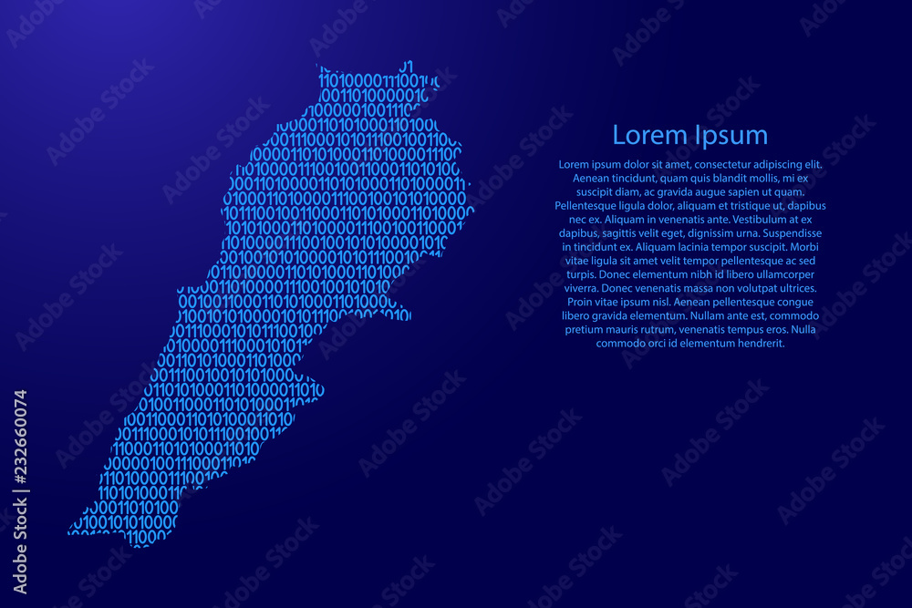 Wall mural Lebanon map abstract schematic from blue ones and zeros binary digital code with space stars for banner, poster, greeting card. Vector illustration.