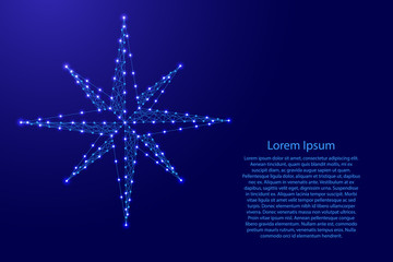 Wind rose compass from futuristic polygonal blue lines and glowing stars for banner, poster, greeting card. Vector illustration.