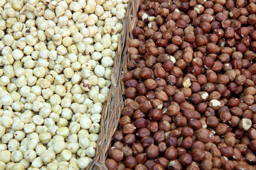 Peeled and crumbled fresh hazelnuts