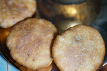 Khasta kachauri on a plate.