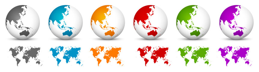 White 3D Vector Globe with World Map in Same Color. Planet Earth with Colorful Continents