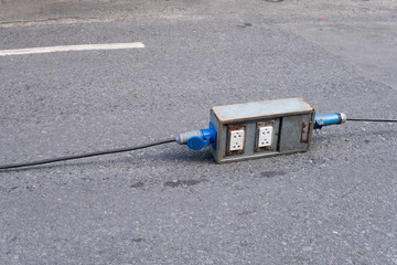  Socket electric power bar in the wood box, street food market